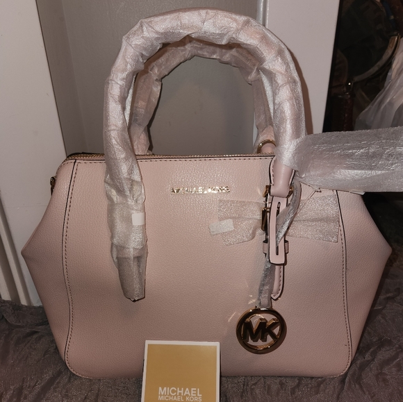 Michael Kors Charlotte Leather Satchel in Powder Blush - Picture 1 of 12